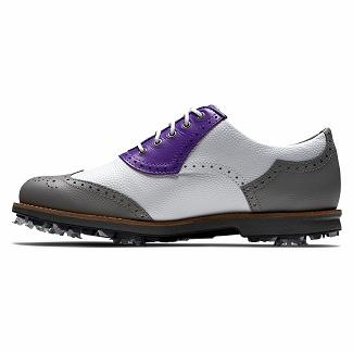 Women's Footjoy Premiere Series Spikes Golf Shoes White/Grey/Purple NZ-485716
